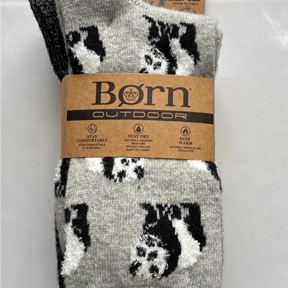 Born Outdoor 4 Pack Wool Blend Socks Panda/Bear/Solid/Stripe, Sz 4-10